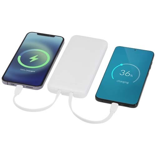 Adhil powerbank van 10.000 mAh 10 W van gerecycled plastic met 2 ingebouwde kabels