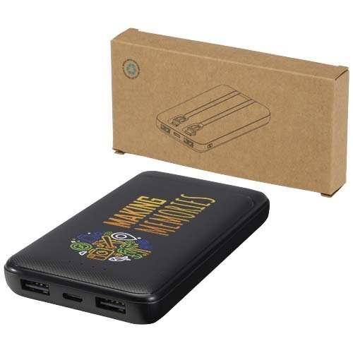 Adhil powerbank van 10.000 mAh 10 W van gerecycled plastic met 2 ingebouwde kabels