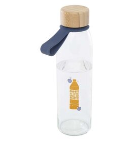 Porto 500 ml glazen waterfles met siliconen handgreep en bamboe deksel