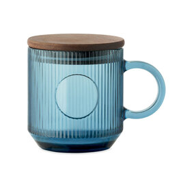 Glazen mok met ribbels 300 ml met FSC deksel en logo bedrukken DeBle