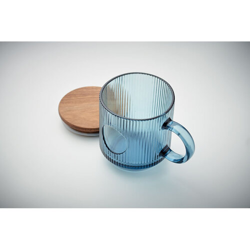 Glazen mok met ribbels 300 ml met FSC deksel en logo bedrukken DeBle
