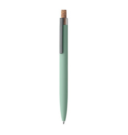 Gerecyclede aluminium pen – MO2652, duurzaam relatiegeschenk met kurken drukknop, metalen clip en blauwe inkt