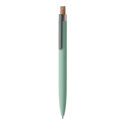 Gerecyclede aluminium pen – MO2652, duurzaam relatiegeschenk met kurken drukknop, metalen clip en blauwe inkt