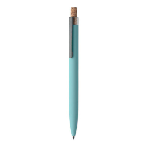 Gerecyclede aluminium pen – MO2652, duurzaam relatiegeschenk met kurken drukknop, metalen clip en blauwe inkt