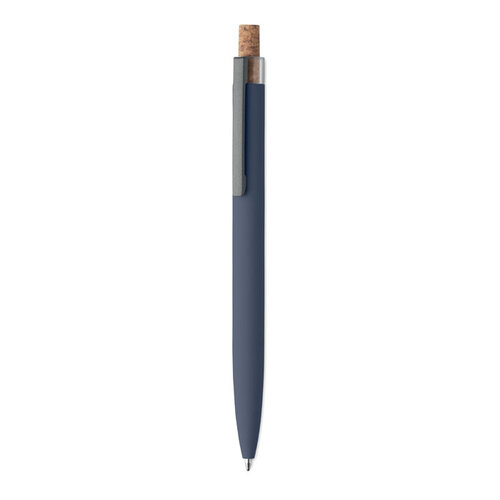 Gerecyclede aluminium pen – MO2652, duurzaam relatiegeschenk met kurken drukknop, metalen clip en blauwe inkt