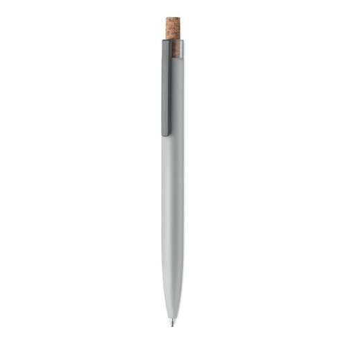 Gerecyclede aluminium pen – MO2652, duurzaam relatiegeschenk met kurken drukknop, metalen clip en blauwe inkt