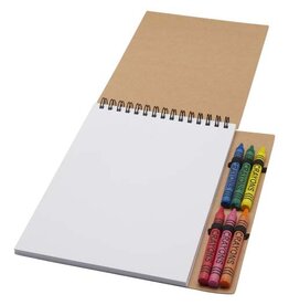 Doodle A5 spiraal notitieboekje met zachte kaft en waskrijtjesset, creatief relatiegeschenk met 50 FSC-papier vellen en 6 kleurrijke krijtjes