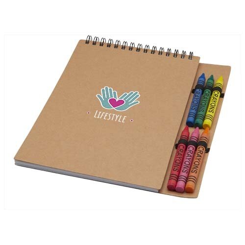 DeBle Doodle A5 spiraal notitieboek met waskrijtjesset bedrukken met logo
