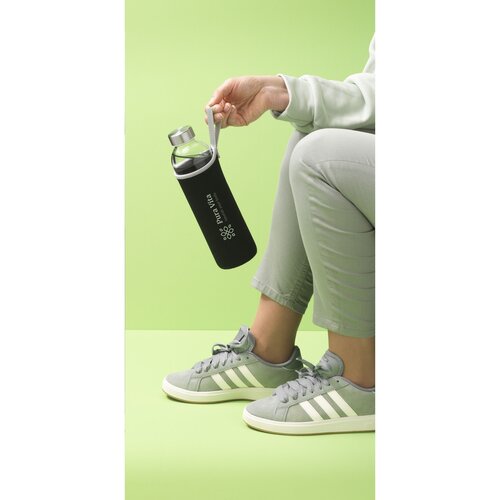 Senga Glass 750 ml drinkfles - 2738, glazen drinkfles met RVS dop en neopreen sleeve