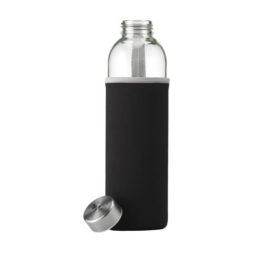 Senga Glass 750 ml drinkfles - 2738, glazen drinkfles met RVS dop en neopreen sleeve