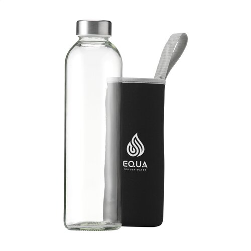 Senga Glass 750 ml drinkfles - 2738, glazen drinkfles met RVS dop en neopreen sleeve