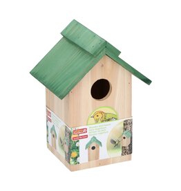 Bird Lodge vogelhuisje - 2809, houten nestkastje met groen dak voor kleine tuinvogels