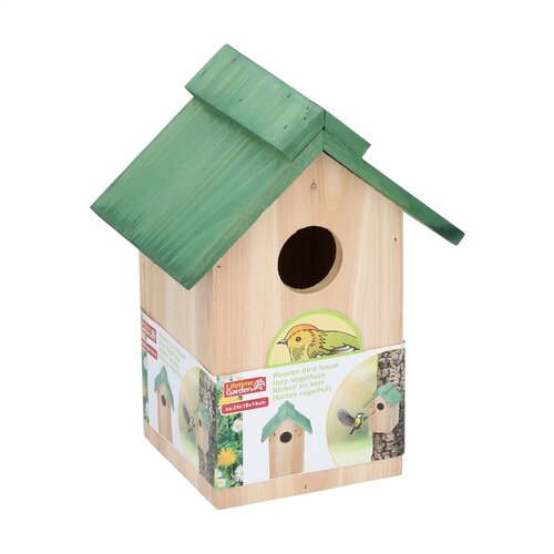Bird Lodge vogelhuisje - 2809, houten nestkastje met groen dak voor kleine tuinvogels