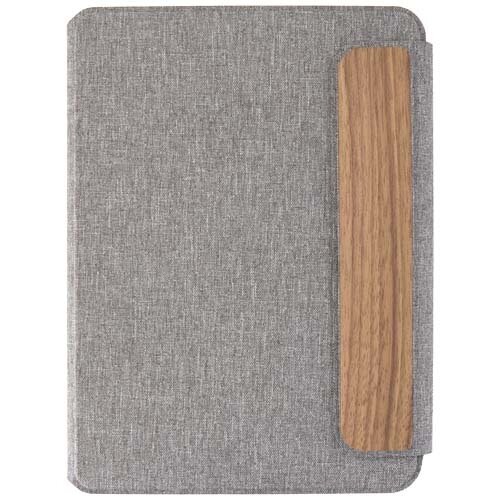 Andean A5 RCS gerecyclede portfolio 10799382 – duurzame portfolio met notitieboek, magnetische sluiting en walnoothouten detail, ideaal als relatiegeschenk