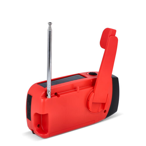 SafeSound noodradio LT95607 – compacte AM/FM radio met zaklamp, 1800 mAh powerbank en oplaadopties via zonnepaneel, USB-C of handslinger, ideaal relatiegeschenk