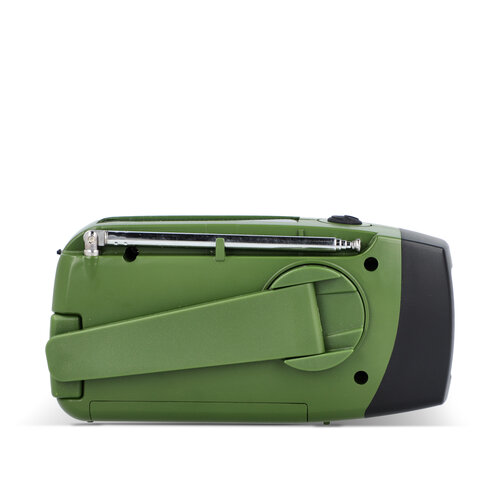 SafeSound noodradio LT95607 – compacte AM/FM radio met zaklamp, 1800 mAh powerbank en oplaadopties via zonnepaneel, USB-C of handslinger, ideaal relatiegeschenk