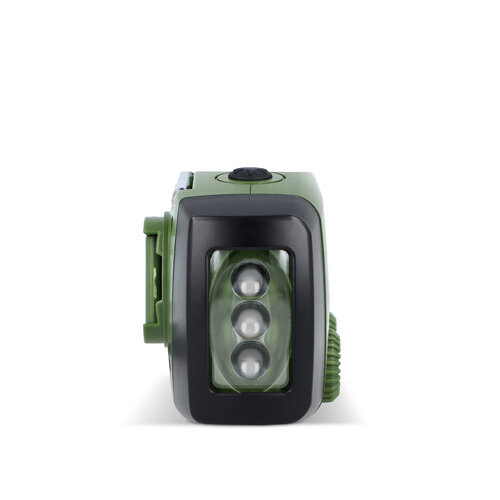 SafeSound noodradio LT95607 – compacte AM/FM radio met zaklamp, 1800 mAh powerbank en oplaadopties via zonnepaneel, USB-C of handslinger, ideaal relatiegeschenk