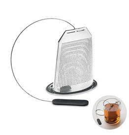 Thee-ei in roestvrij staal MO2605 – herbruikbaar theezeefje in de vorm van een theezakje met siliconen handvat en schotel, duurzaam relatiegeschenk