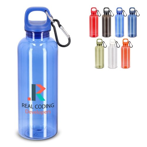 Noa waterfles R-PET 500 ml Transparant LT98913 – duurzame transparante waterfles met karabijnhaakclip, licht en herbruikbaar relatiegeschenk van gerecycled materiaal