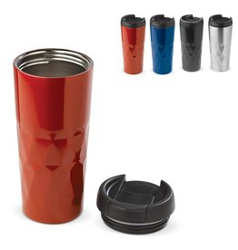 Thermobeker Diamant 450 ml LT91213 – dubbelwandige lekvrije thermobeker met uniek diamanten patroon, stijlvol en praktisch relatiegeschenk voor onderweg
