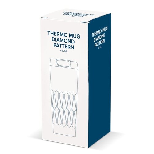 Thermobeker Diamant 450 ml LT91213 – dubbelwandige lekvrije thermobeker met uniek diamanten patroon, stijlvol en praktisch relatiegeschenk voor onderweg