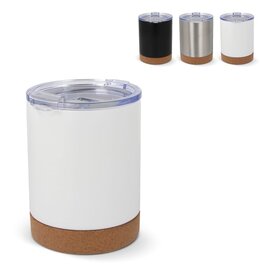 T-ceramic thermomok met deksel Lena 350 ml LT98726 – duurzame mok van gerecycled RVS met keramische binnenlaag en kurken bodem, premium relatiegeschenk