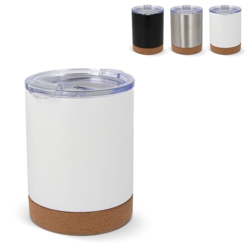 T-ceramic thermomok met deksel Lena 350 ml LT98726 – duurzame mok van gerecycled RVS met keramische binnenlaag en kurken bodem, premium relatiegeschenk