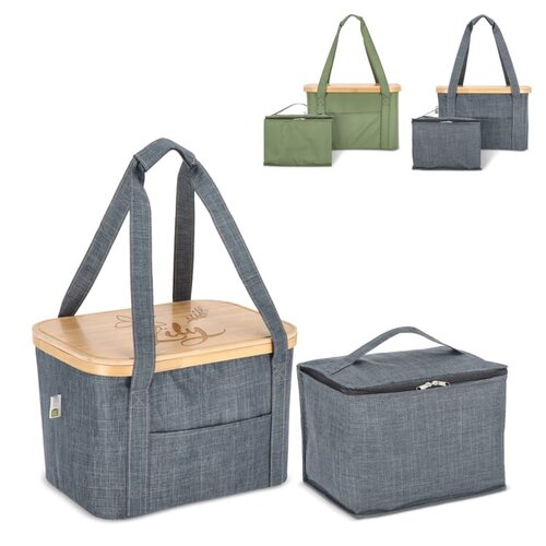 InSideOut opvouwbare koelmand Sogne 38x26x25 cm rPET LT57106 – duurzame mand van gerecycled rPET met bamboe deksel, geïntegreerde koeltas en opvouwbaar design