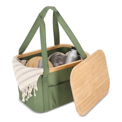 InSideOut opvouwbare koelmand Sogne 38x26x25 cm rPET LT57106 – duurzame mand van gerecycled rPET met bamboe deksel, geïntegreerde koeltas en opvouwbaar design