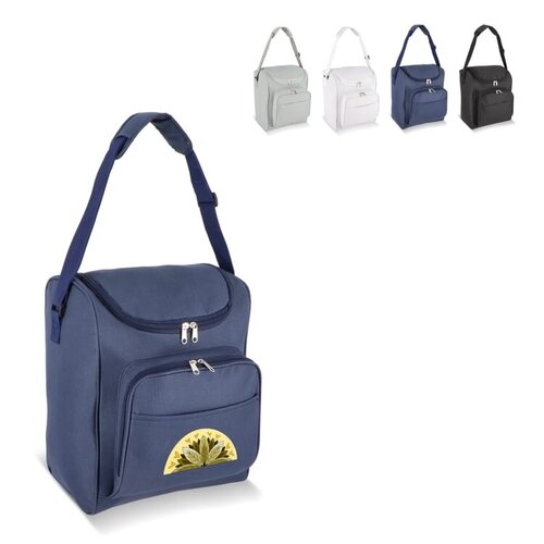 Koeltas R-PET LT95394 van gerecycled 600D polyester met 13 liter inhoud, aluminium isolatie en voorvak met ritssluiting bedrukken met logo