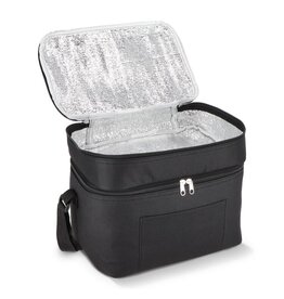 RPET Koeltas met dubbele compartimenten 12 liter LT95393 van gerecycled 600D polyester met twee geïsoleerde vakken bedrukken met logo