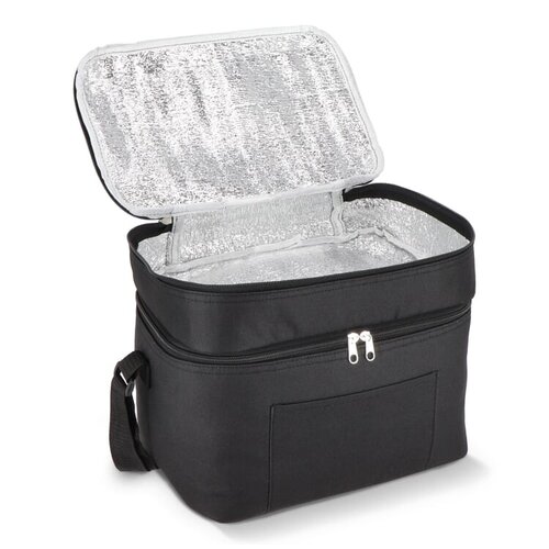 R-PET 600D koeltas met dubbele compartimenten 12L LT95393 – duurzame koeltas van gerecycled R-PET met twee geïsoleerde vakken en aluminiumfolie voering