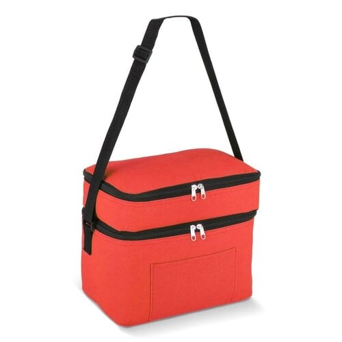 RPET Koeltas met dubbele compartimenten 12 liter LT95393 van gerecycled 600D polyester met twee geïsoleerde vakken bedrukken met logo
