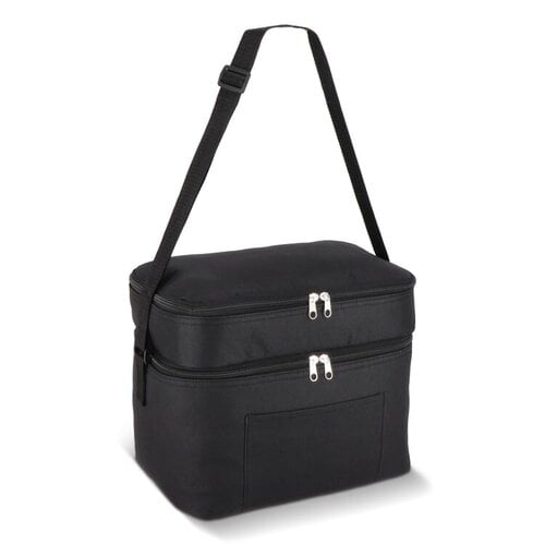 RPET Koeltas met dubbele compartimenten 12 liter LT95393 van gerecycled 600D polyester met twee geïsoleerde vakken bedrukken met logo