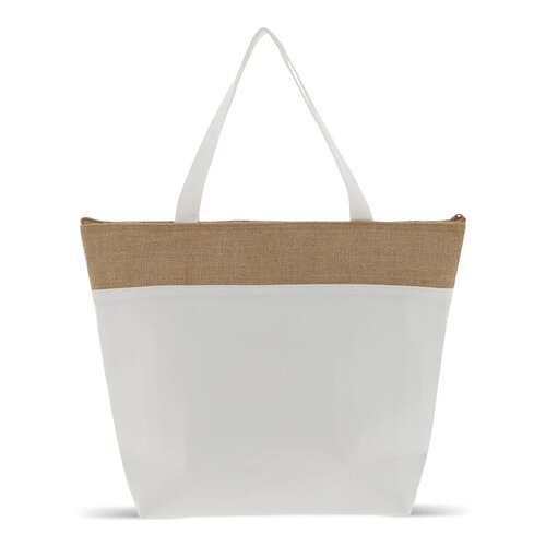 Strandkoelerzak Katoen Jute LT95267 met geïsoleerd hoofdvak, natuurlijke materialen en stevige hengsels bedrukken met logo voor strand en vakantie