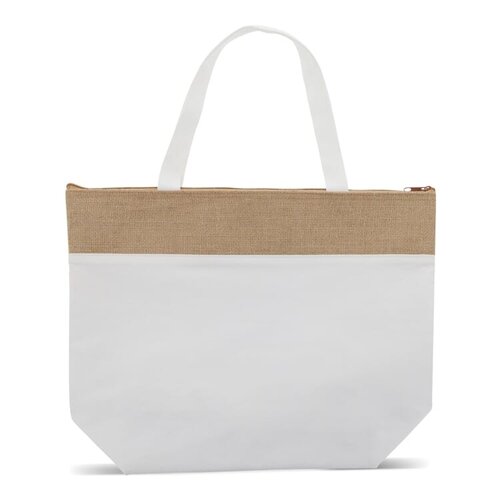 Strandkoelerzak Katoen Jute LT95267 met geïsoleerd hoofdvak, natuurlijke materialen en stevige hengsels bedrukken met logo voor strand en vakantie
