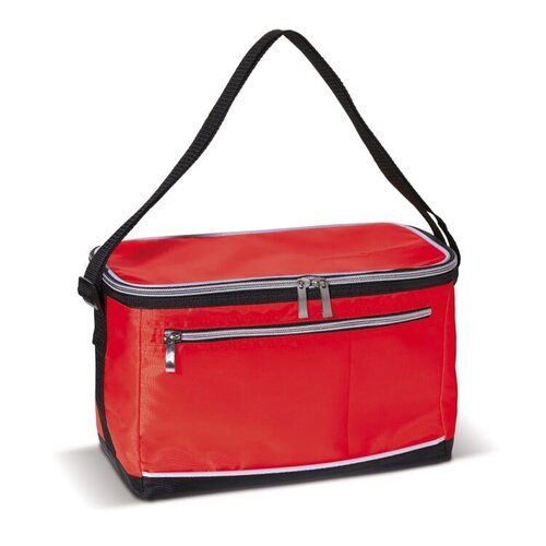Koeltas met schouderband LT91547 van 420D polyester met aluminium isolatie en voorvak met rits bedrukken met logo