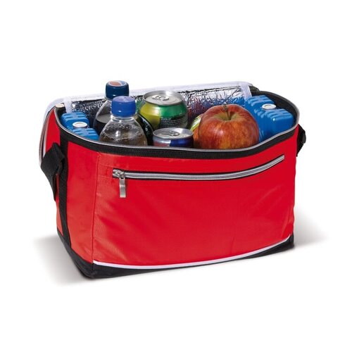 Koeltas met schouderband LT91547 van 420D polyester met aluminium isolatie en voorvak met rits bedrukken met logo