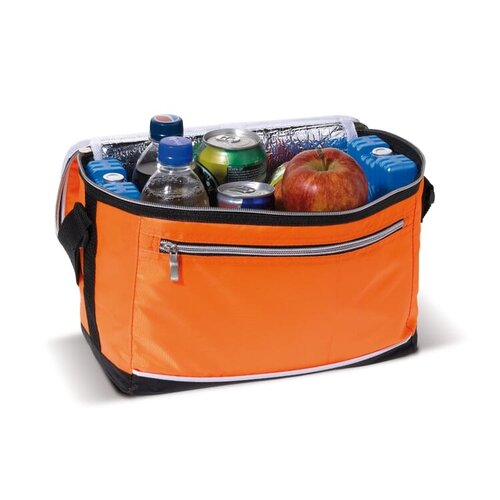 Koeltas met schouderband LT91547 van 420D polyester met aluminium isolatie en voorvak met rits bedrukken met logo