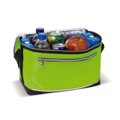 Koeltas met schouderband LT91547 van 420D polyester met aluminium isolatie en voorvak met rits bedrukken met logo