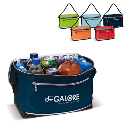 Koeltas met schouderband LT91547 van 420D polyester met aluminium isolatie en voorvak met rits bedrukken met logo