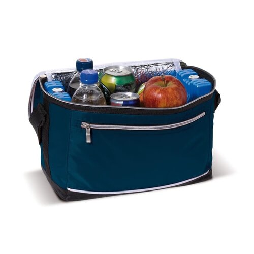 Koeltas met schouderband LT91547 van 420D polyester met aluminium isolatie en voorvak met rits bedrukken met logo