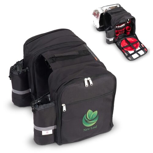 Dubbele picknick fietstas LT95907 – ruime fietstas met koelvak, bestekset voor 4 personen en reflecterende flessenhouders, ideaal voor e-bike promoties