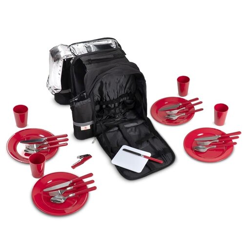 Dubbele picknick fietstas LT95907 – ruime fietstas met koelvak, bestekset voor 4 personen en reflecterende flessenhouders, ideaal voor e-bike promoties