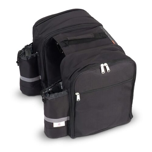 Dubbele picknick fietstas LT95907 – ruime fietstas met koelvak, bestekset voor 4 personen en reflecterende flessenhouders, ideaal voor e-bike promoties