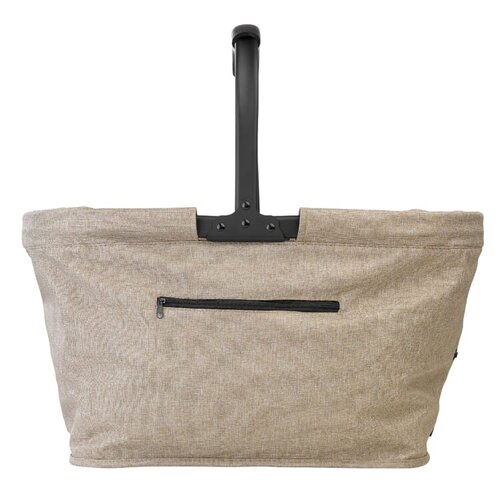 Picknickmand opvouwbaar 600D LT91494 – stijlvolle mand van gemêleerd polyester met ritssluitingvak en rubberen handvat, ideaal als relatiegeschenk