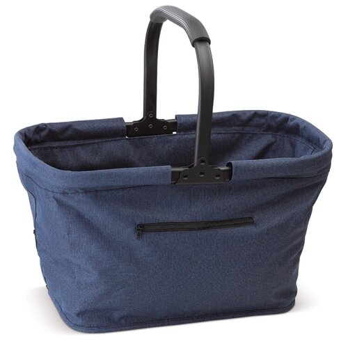 Picknickmand opvouwbaar 600D LT91494 – stijlvolle mand van gemêleerd polyester met ritssluitingvak en rubberen handvat, ideaal als relatiegeschenk