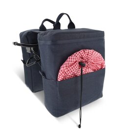 Dubbele fietstas R-PET LT95902 – duurzame fietstas van gerecycled polyester met koelvak en picknickset, ideaal als milieuvriendelijk relatiegeschenk