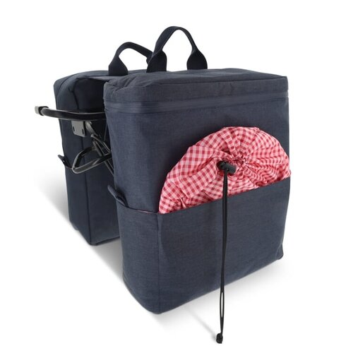 Dubbele fietstas R-PET LT95902 – duurzame fietstas van gerecycled polyester met koelvak en picknickset, ideaal als milieuvriendelijk relatiegeschenk