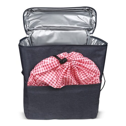 Dubbele fietstas R-PET LT95902 – duurzame fietstas van gerecycled polyester met koelvak en picknickset, ideaal als milieuvriendelijk relatiegeschenk